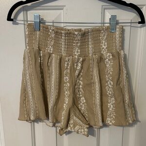Ocean Drive High Waist Tan Floral Shorts